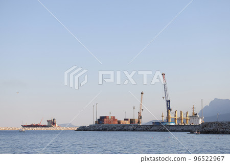 Sea side view on industry sea port on mountain background 96522967
