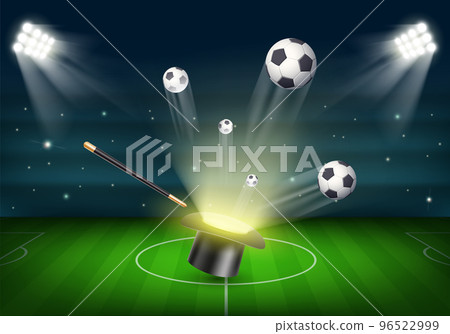 Soccer balls fly out of the magic hat 96522999