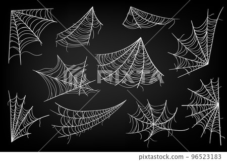 Collection of Cobweb, isolated on black, transparent background. Spiderweb for Halloween design. Spooky Halloween cobwebs with spiders. Collection of Cobweb, isolated on black, transparent background. Spiderweb for Halloween design. Spooky Halloween cobwebs with spiders. 96523183
