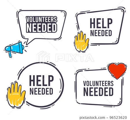 Volunteers needed banner speech bubble with message Volunteers needed banner speech bubble with message 96523620