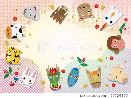 十二生肖面具背景圖 十二生肖面具背景圖 96524163