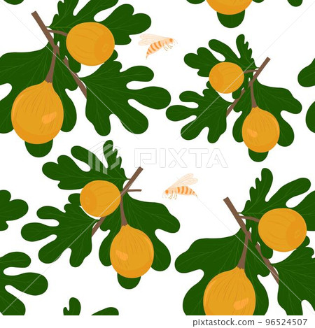 Fig fruits on a branch. Vector illustration. Seamless pattern. Summer wallpaper, ripe, juicy, sweet fruits. Fig fruits on a branch. Vector illustration. Seamless pattern. Summer wallpaper, ripe, juicy, sweet fruits. 96524507