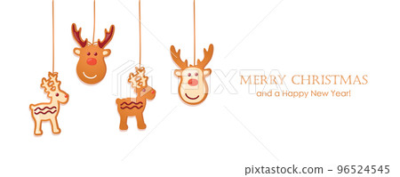 christmas card with hanging deer gingerbread cookies decoration 96524545