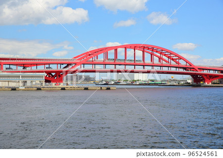 View from the sea on a sightseeing boat Kobe Ohashi Bridge where the Port Liner runs View from the sea on a sightseeing boat Kobe Ohashi Bridge where the Port Liner runs 96524561