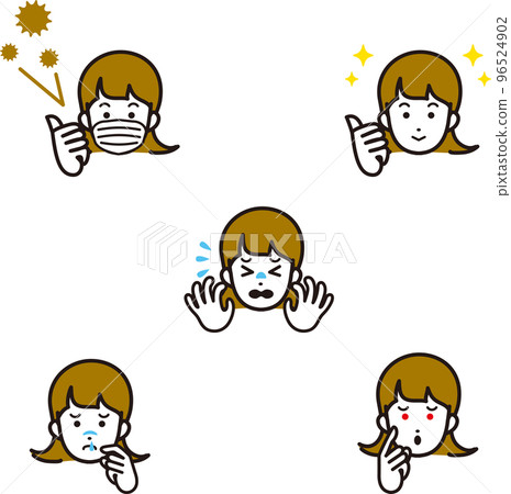 Illustration material set of women with hay fever 96524902