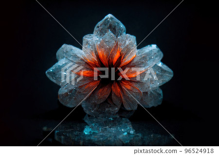 Glowing quartz crystals in the form of a flower on black background 96524918