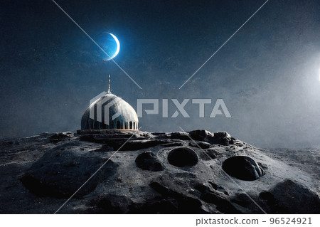 First mosque on the Moon. Futuristic 3D-image 96524921
