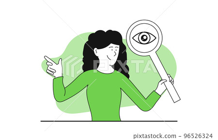 Woman holding a magnifying glass vector illustration concept. Search for investments and business growth. Finance success profit and vision development. Research market and find investor to future Woman holding a magnifying glass vector illustration concept. Search for investments and business growth. Finance success profit and vision development. Research market and find investor to future 96526324
