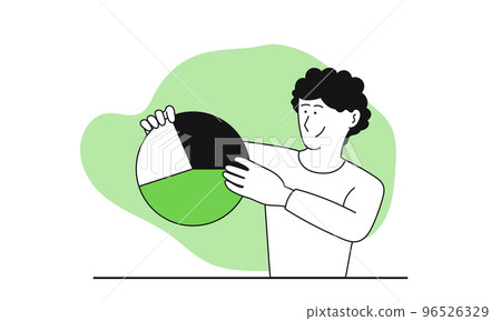 Financial report and man holding chart vector illustration concept. Business graph data and businessman analysis diagram investment. Market growth strategy and marketing progress. Increase wealth 96526329