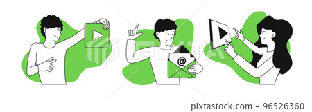 Digital work set vector illustration concept. Business technology communication and online network marketing. Social management and character connection data. Brainstorming scene bundle 96526360