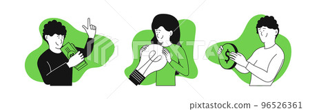 Collecting finance data set business vector illustration concept. Analysis statistic information and report graph strategy. Management marketing success and planning work. Online investment process 96526361