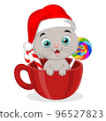 Cute cat cartoon inside red cup with candies 96527823