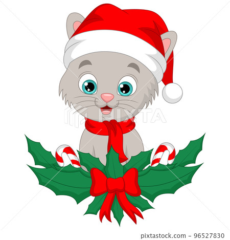Cute cat cartoon wearing santa hat Cute cat cartoon wearing santa hat 96527830