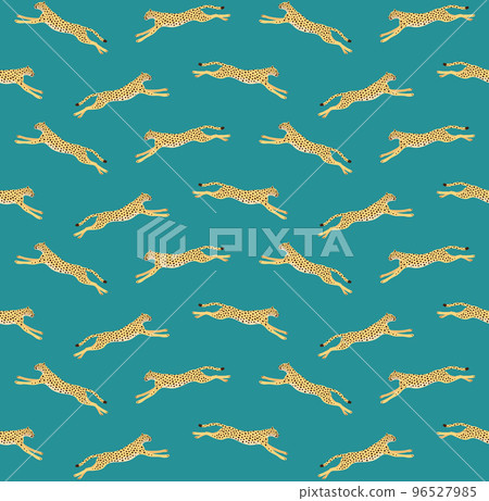 Vector seamless pattern of flat jumping cheetah Vector seamless pattern of flat jumping cheetah 96527985