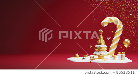 Christmas and New year banner design on red background 3D render Christmas and New year banner design on red background 3D render 96528511