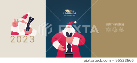 Christmas postcards with Santa Claus and Chinese year of the Rabbit zodiac sign - modern flat vector concept illustrations of the Christmas and New Year symbols, vertical postcards set Christmas postcards with Santa Claus and Chinese year of the Rabbit zodiac sign - modern flat vector concept illustrations of the Christmas and New Year symbols, vertical postcards set 96528666