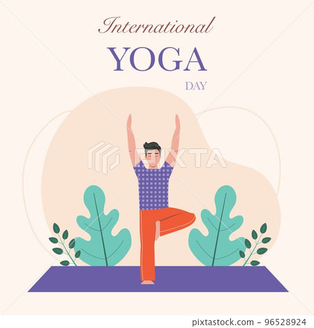 Man Doing Asana International Yoga Day Card 96528924