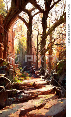 Medieval style and features forest illustration 96529080