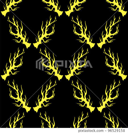 illustration with animal gold horns silhouettes isolated on black background. Seamless pattern 96529158