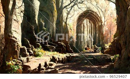 Medieval style and features forest cave illustration Medieval style and features forest cave illustration 96529407