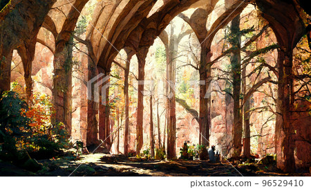 Medieval style and features forest cave illustration Medieval style and features forest cave illustration 96529410