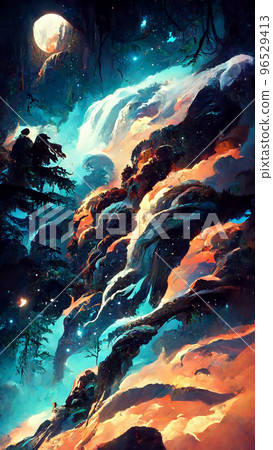 forest adventures in the night sky illustration forest adventures in the night sky illustration 96529413