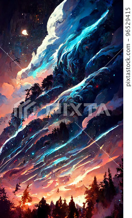 forest adventures in the night sky illustration 96529415