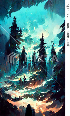 forest in the night background illustration forest in the night background illustration 96529419