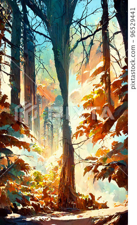 forest in the sunny morning illustration 96529441