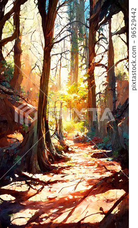 forest in the sunny morning illustration 96529442