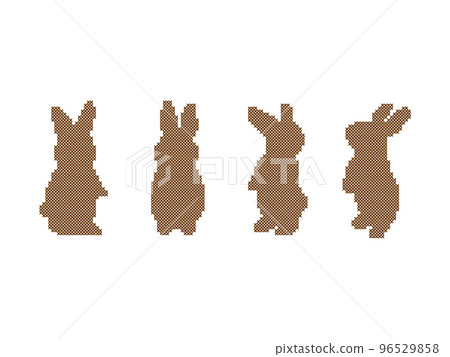 Cute cross-stitched rabbits drawn with brown embroidery thread Cute cross-stitched rabbits drawn with brown embroidery thread 96529858