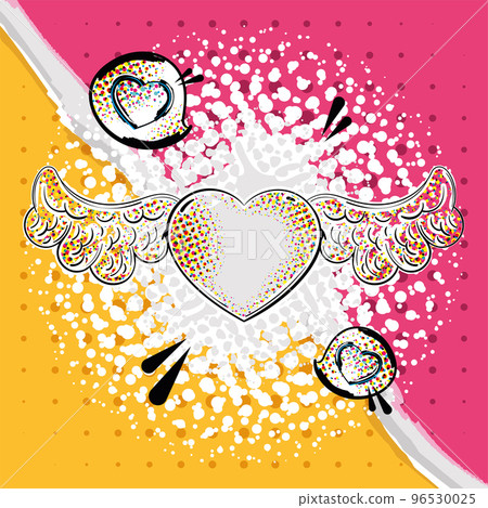 Isolated heart shape sketch with angel wings on comic page Vector 96530025