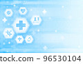 Blue and white futuristic background with medicine symbols 96530104