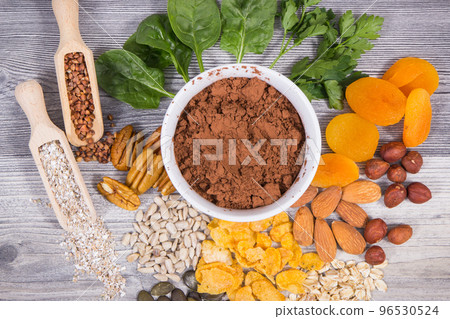 Healthy food as source natural magnesium, fiber and other vitamins and minerals 96530524