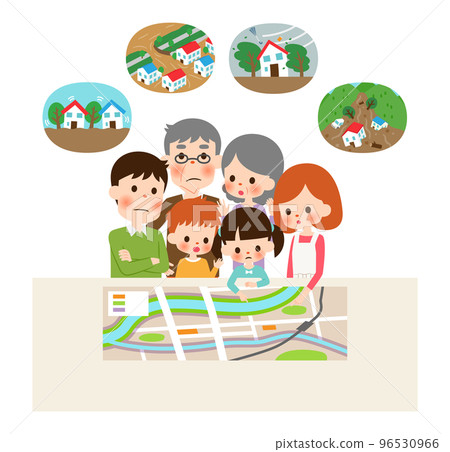 A two-family family having a serious discussion looking at the hazard map 96530966