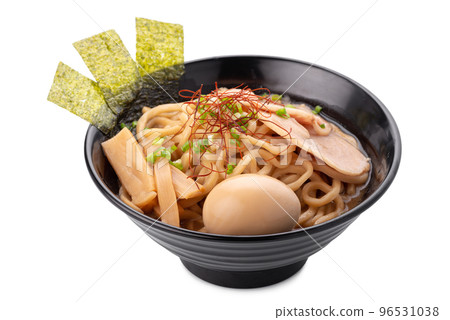 Asian ramen noodles soup with egg, pork, bamboo 96531038