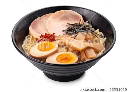 Asian ramen noodles soup with egg, pork and bamboo 96531039
