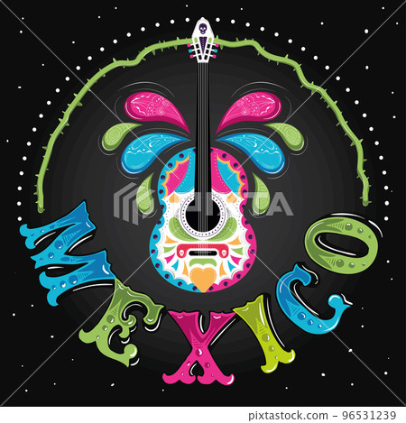 Viva mexico poster with colored guitar Vector 96531239