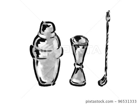Hand drawn Japanese style illustrations of cocktail making tools Hand drawn Japanese style illustrations of cocktail making tools 96531333