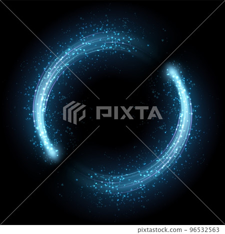 Round blue light sparkling. Realistic magic fire 96532563