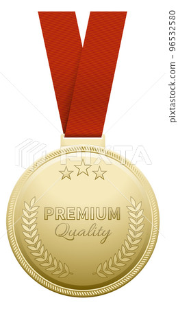 Premium quality medal. Golden reward realistic sign Premium quality medal. Golden reward realistic sign 96532580