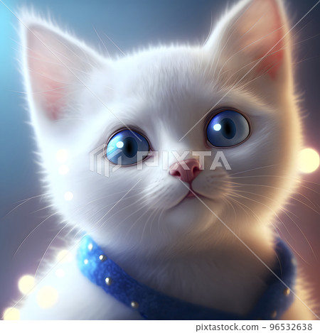 cute white kitten with blue eyes and blue collar, close-up portrait, neural network generated art 96532638