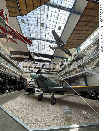 full-size airplanes exhibited in building, technical museum 96532746