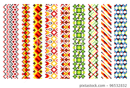 Ukrainian traditional embroidery. Set of patterns for cross stitching decoration. Cross-stitch traditional folk. Vector illustration of ethnic seamless ornamental geometric design 96532832