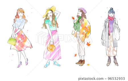 Watercolor texture four seasons girls set 96532933