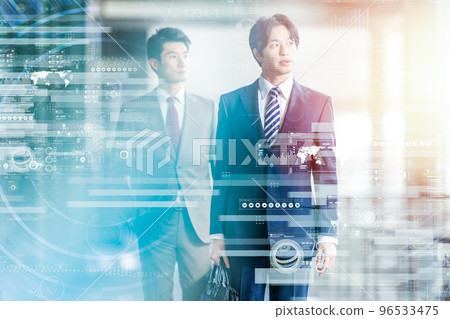 People working in virtual business space 96533475