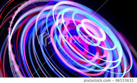 Light flow in ring structure, bg. 3d render. Abstract background with light trails, stream of red blue neon lines in space form rings. Modern trendy motion design background. Light effect Light flow in ring structure, bg. 3d render. Abstract background with light trails, stream of red blue neon lines in space form rings. Modern trendy motion design background. Light effect 96533631