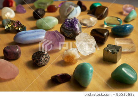 gem stones on wooden background gem stones on wooden background 96533682