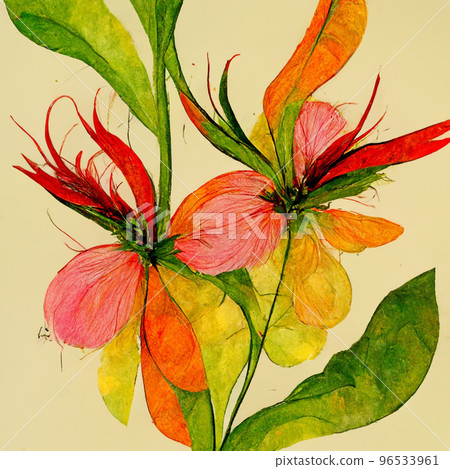 Watercolor art background. Digital generated wallpaper design with flower paint brush line art. Watercolor art background. Digital generated wallpaper design with flower paint brush line art. 96533961