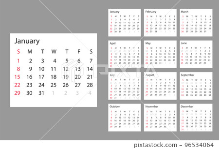 Calendar 2023 year. Vector illustration. The week starts on Sunday. Vector illustration. 96534064